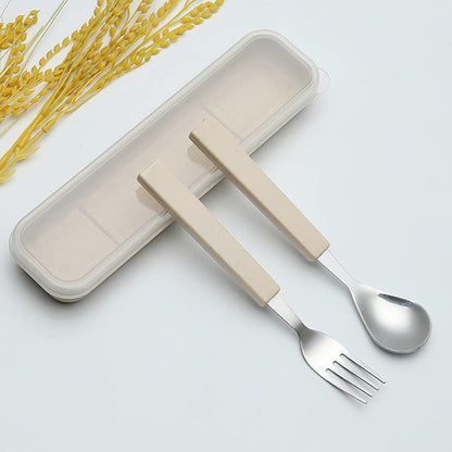 VANRA 2-Piece Children Flatware Set 18/10 Stainless Steel Child Tableware Set Silver Cutlery Set Silverware Dinner Utensils Spoon Fork Set with Travel Case for Kids (Chrome Finished) (Blue)
