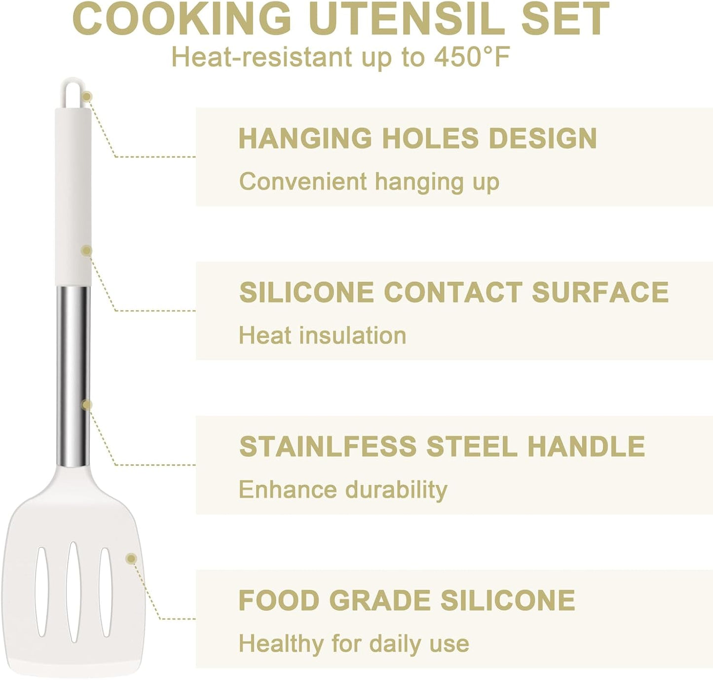 E-far Silicone Cooking Utensils Set, 7 Pcs Heat Resistant Kitchen Utensils with Stainless Steel Handle, Slotted Turner, Spoon, Soup Ladle, Pasta Server, Skimmer, Tongs for Nonstick Cookware, Black