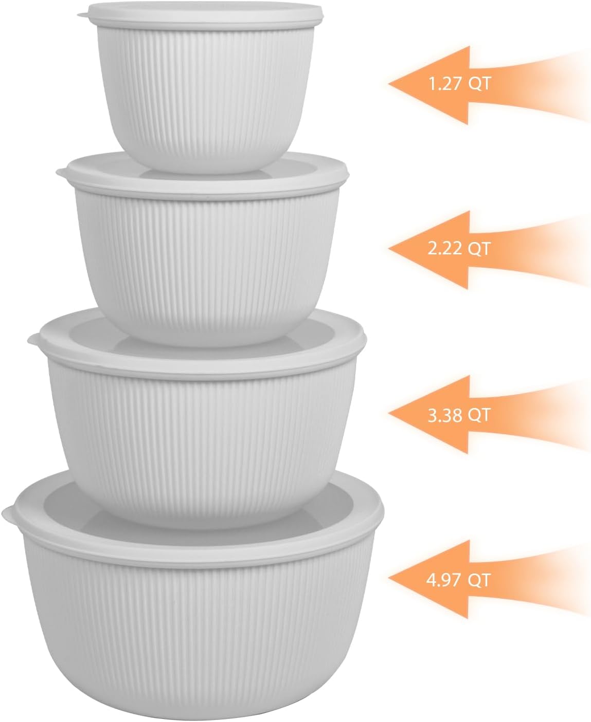 BoxedHome Plastic Mixing Bowls with Lids Set,4.97QT Large Capacity Deep Nesting Bowl,8 Pieces Set BPA-Free Prep Bowls,Dishwasher & Microwave Safe,Beige