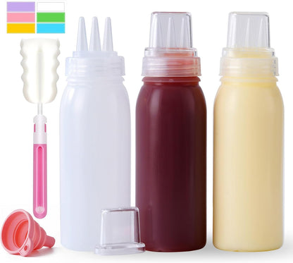 3 Hole Plastic Condiment Squeeze Bottles, 3 Pcs 13oz
