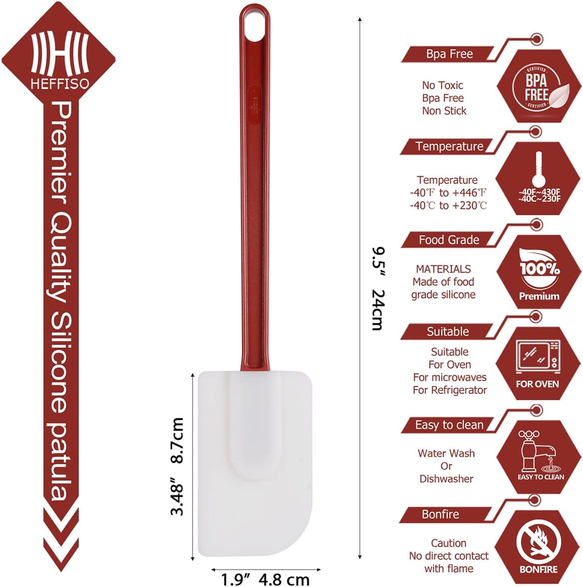 3 PCS Commercial Grade Heat Resistant Silicone Spatulas, 9.5-Inch Rubber Spatulas for Baking, Nonstick & BPA-Free