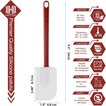 3 PCS Commercial Grade Heat Resistant Silicone Spatulas, 9.5-Inch Rubber Spatulas for Baking, Nonstick & BPA-Free