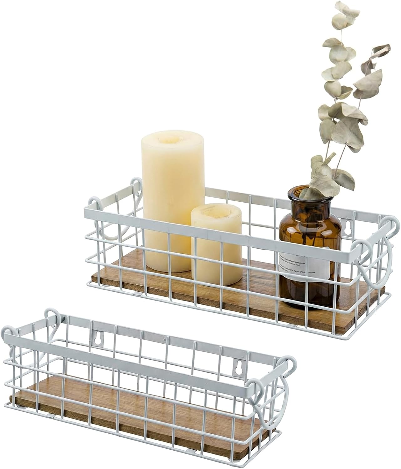 MyGift Set of 2 Black Wire Baskets for Organizing – Storage Baskets/Pantry Baskets for Shelves & Wall