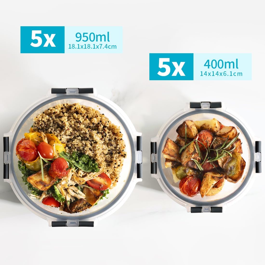 Igluu Meal Prep Glass Containers with Air Vent Lids (5 Pack+Extra Lid) – Airtight & BPA-Free – Oven, Microwave, Freezer and Dishwasher Safe – 28oz – Durable Borosilicate Glass