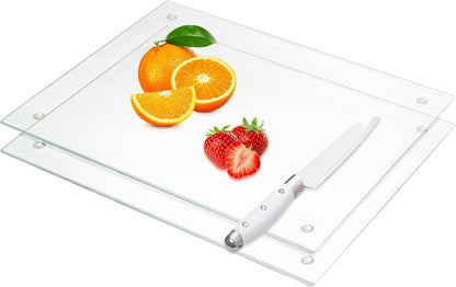 VASUHOME Tempered Glass Cutting Board Set of 2-16x12 inch Marble Pattern Cutting Board for Kitchen Counter - Scratch, Heat, Shatter Resistant and Easy to Clean- Black and Clear