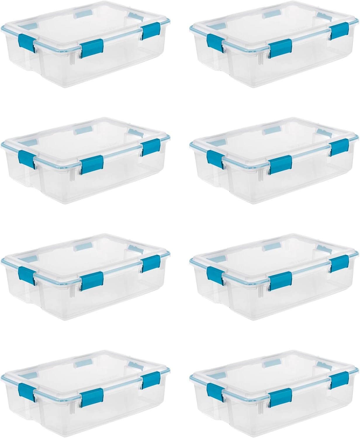 Sterilite 80 Qt Gasket Box, Stackable Storage Bin with Latching Lid and Tight Seal, Plastic Container to Organize Basement, Clear Base and Lid, 1-Pack