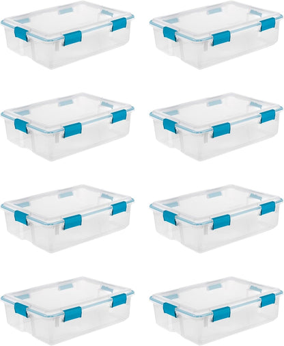 Sterilite 80 Qt Gasket Box, Stackable Storage Bin with Latching Lid and Tight Seal, Plastic Container to Organize Basement, Clear Base and Lid, 1-Pack