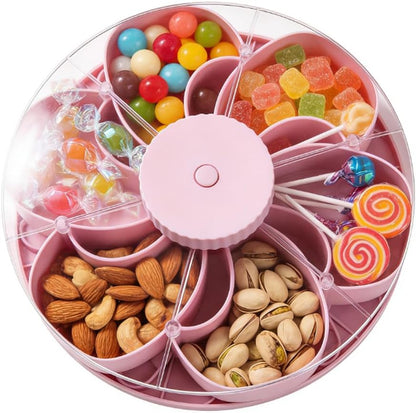 Divided Spin and Snack Serving Tray, Divided Serving Tray That Spins, Portable Travel Snackle Box with Rotating Cover, Multi-compartment Rotating Food Organizer, Spin-to-Open (A#)