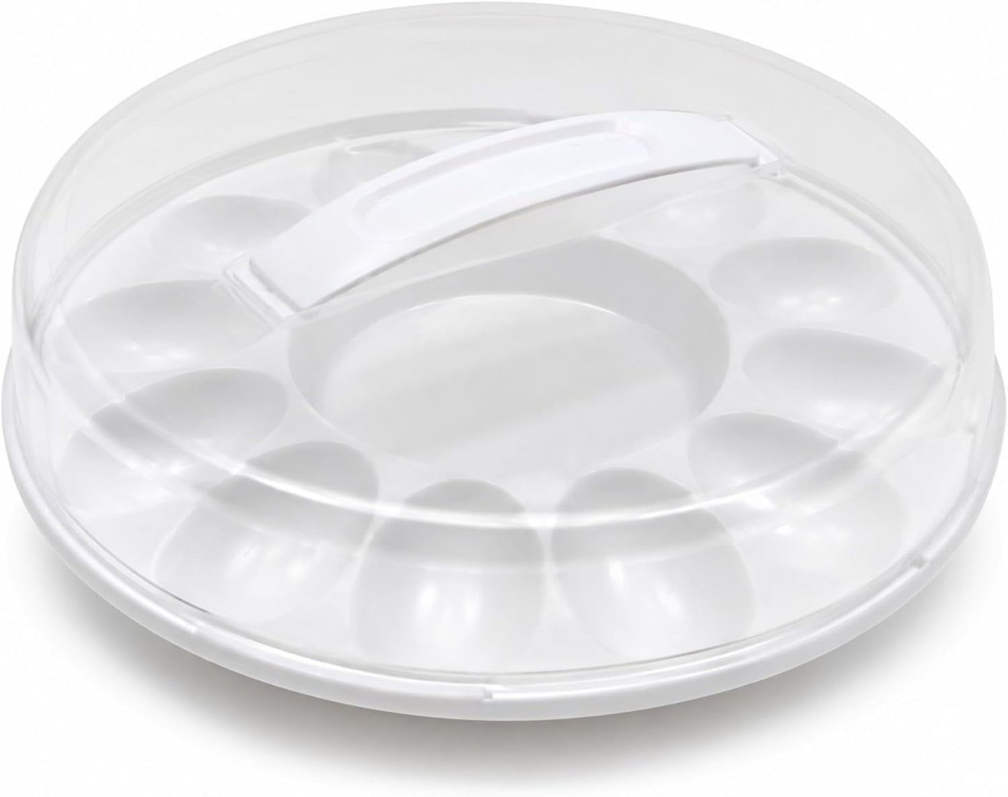 Deviled Egg Carrier Tray with Lid, 10.375x3.5 in. BPA Free Covered Serving Platter with Handle, Hold 12 Eggs, Portable Egg Storage Container for Parties Potlucks Picnics Entertaining Food Transport