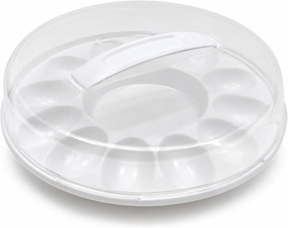 Deviled Egg Carrier Tray with Lid, 10.375x3.5 in. BPA Free Covered Serving Platter with Handle, Hold 12 Eggs, Portable Egg Storage Container for Parties Potlucks Picnics Entertaining Food Transport