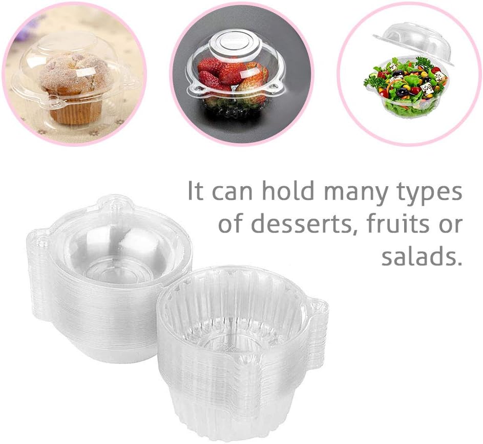 Cupcake Holders Individual,50 PC Cupcake Containers Disposable Clear Plastic Single Muffin Dome Holders Cases Individual Cupcake Boxes Bulk (white, 50 pcs)