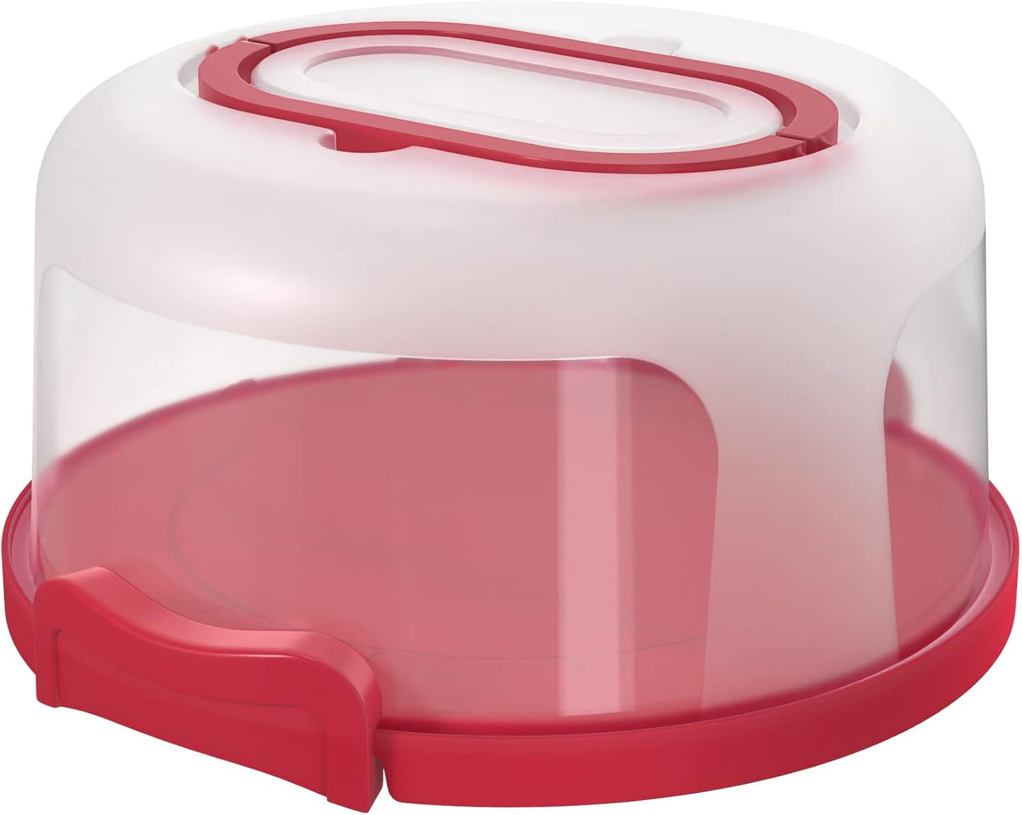 Top Shelf Elements Round Cake Carrier Two Sided Cake Holder Serves as Five Section Serving Tray, Portable Cake Stand Fits 10 inch Cake, Cake Box Comes With Handle, Cake Container Holds Pies (White)