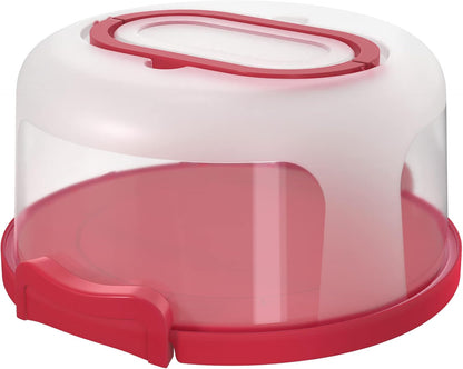 Top Shelf Elements Round Cake Carrier Two Sided Cake Holder Serves as Five Section Serving Tray, Portable Cake Stand Fits 10 inch Cake, Cake Box Comes With Handle, Cake Container Holds Pies (White)