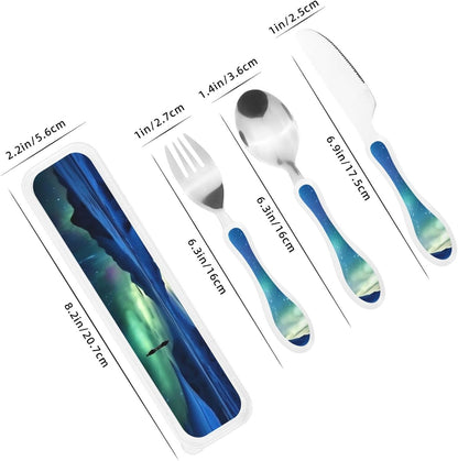 3-Piece Kids Silverware Set With Storage Case, Stainless Steel Reusable Children Safe Knife Spoon Fork Set Dolphin Children Flatware Set For Kids Lunch Box