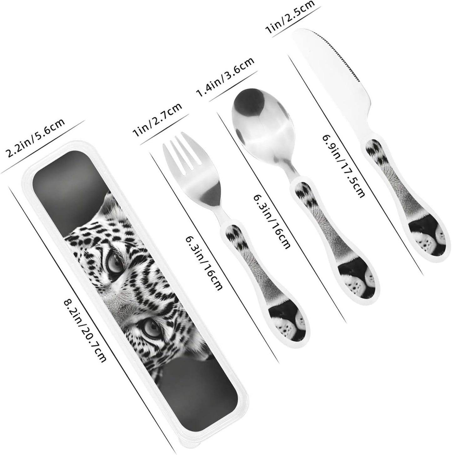 3-Piece Kids Silverware Set With Storage Case, Stainless Steel Reusable Children Safe Knife Spoon Fork Set Blue Eyed Dog Children Flatware Set For Kids Lunch Box
