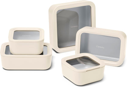 Caraway 13pc Glass Food Storage Container Set - Easy to Store, Non Toxic Lunch Box - with Glass Lids - Includes Storage Organizer - Mist