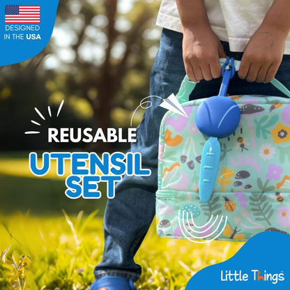 Kids Utensils for Lunch Box with Silicone Case, BPA-Free Spoon and Fork Set for Toddlers, Portable Travel Utensils for School, Daycare & On-the-Go, Dishwasher Safe - Blue