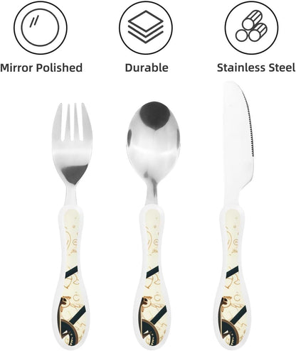 3-Piece Kids Silverware Set With Storage Case, Stainless Steel Reusable Children Safe Knife Spoon Fork Set Blue Active Girl Running Sunset Children Flatware Set For Kids Lunch Box - Colors B