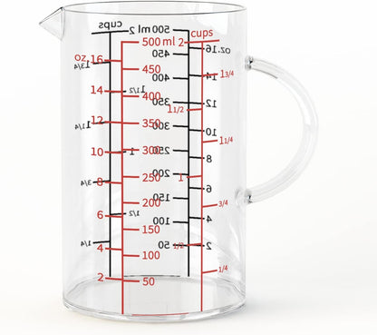 77L 3 Pack Glass Measuring Cup Set (1 1/4, 2 & 4 Cup) [Insulated handle, V-Shaped Spout], High Borosilicate Liquid Glass Measure Cup for Kitchen, Easy To Read, Dishwasher, Freezer, and Microwave Safe