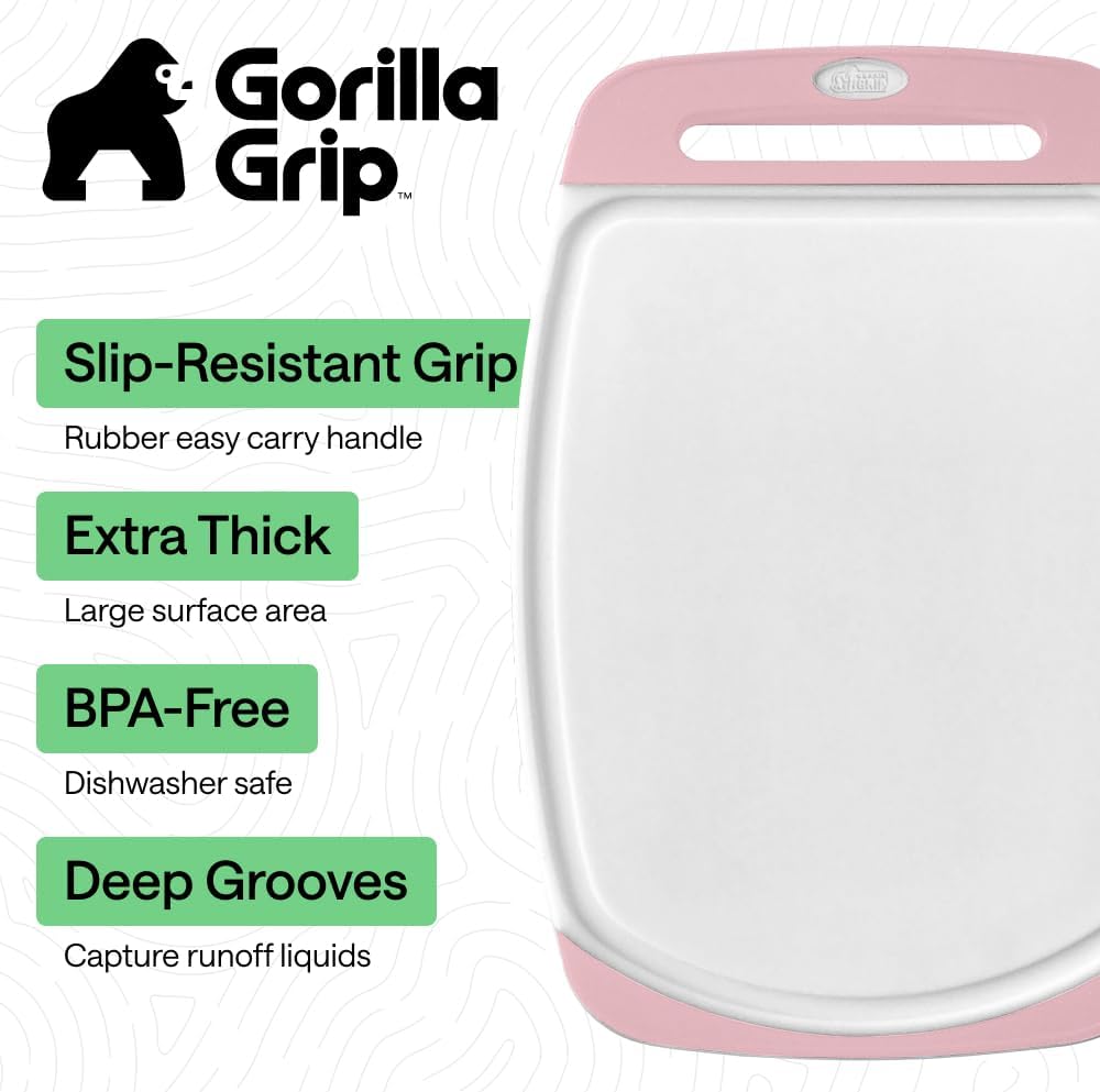 GORILLA GRIP BPA-Free Reversible Kitchen Cutting Board Set of 3, US Designed, Nonporous, Juice Grooves Catch Liquid, Slip Resistant Border, Dishwasher Safe, Durable Large Food Chopping Boards, Black