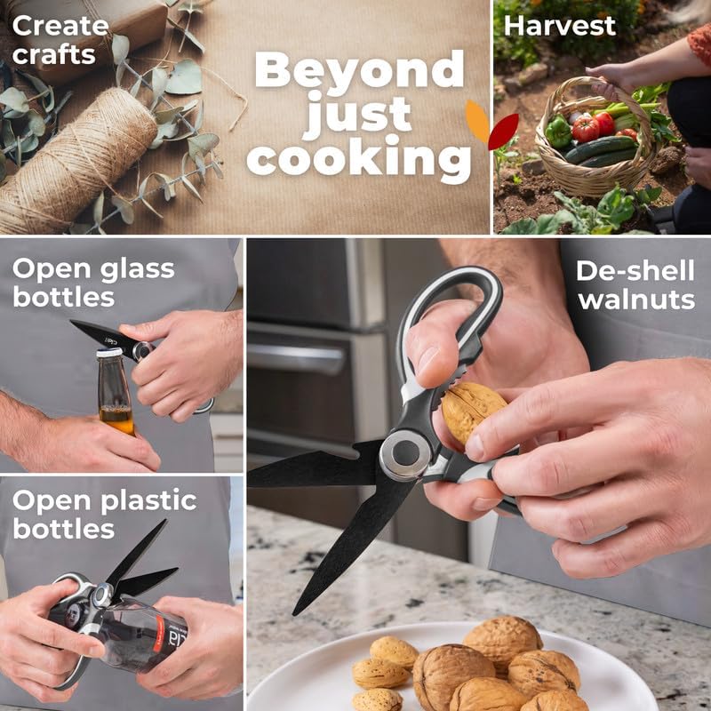 Kitchen Shears by Gidli - Liftime Replacement Warranty* - Includes Seafood Scissors As a Bonus - Heavy Duty Utility Stainless Steel All Purpose Ultra Sharp Scissors for Food/Cooking