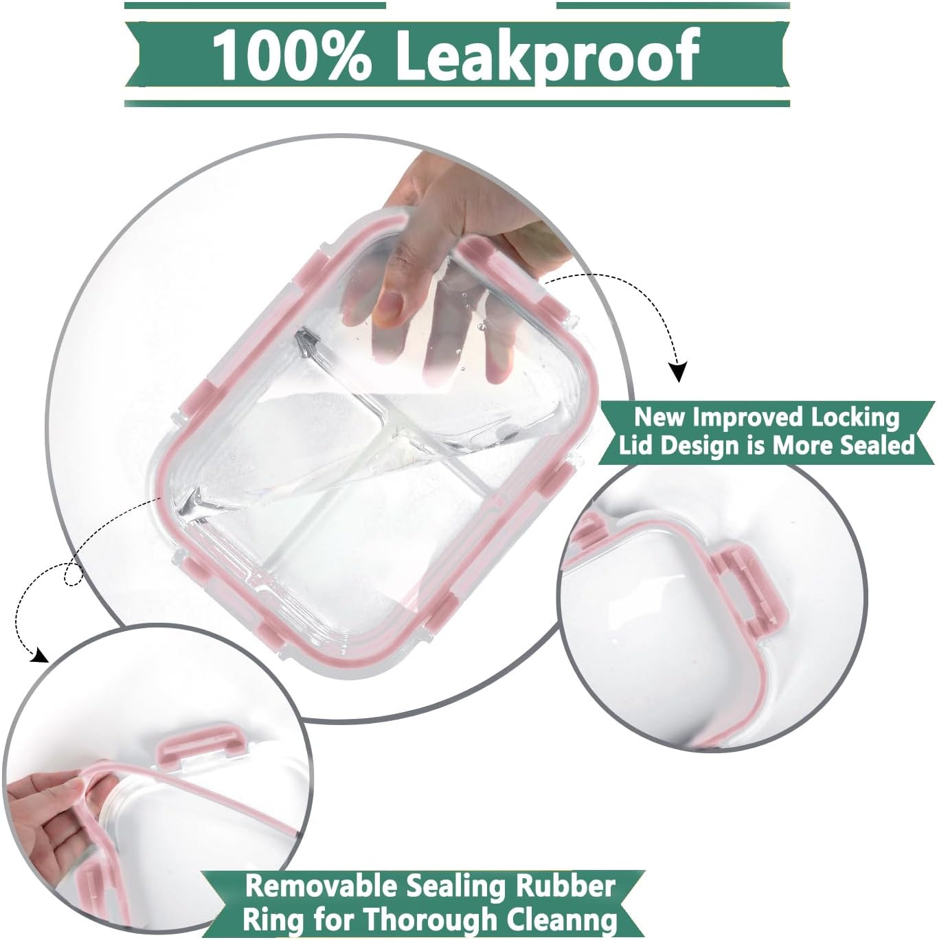 HOMBERKING 8 Pack Glass Meal Prep Containers 3 Compartment, 36oz Glass Food Storage Containers with Lids, Airtight Glass Lunch Bento Boxes, BPA-Free & Leak Proof (8 lids & 8 Containers) - Blue