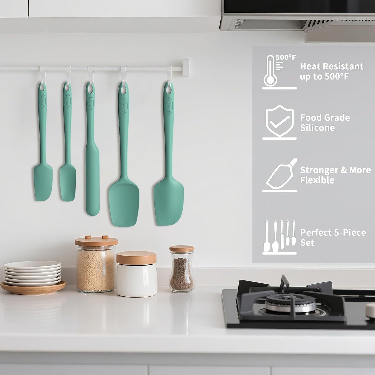 Coukre Silicone Spatula Set of 5,High Temperature Resistant, Food Grade Silicone, Dishwasher Safe, for Baking, Cooking (Pure Colorful A)