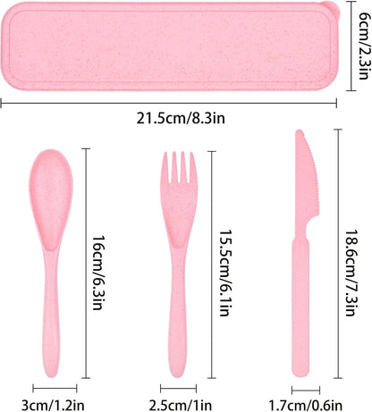 Lnrkai Travel Utensils Set with Case, 4 Sets Wheat Straw Reusable Spoon Knife Forks Tableware, Portable Cutlery Set for Lunch Box Accessories for Adults Travel Picnic Camping or Daily Use