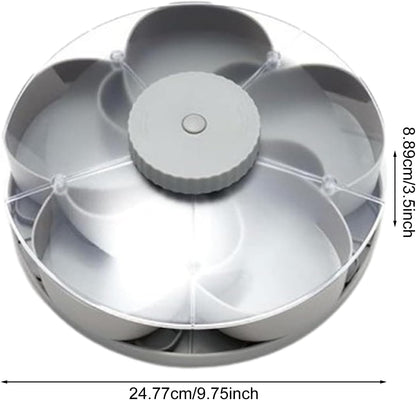 Divided Serving Tray that Spins, Divided Spin and Snack Snack Spinner with Lid, Snackle Box Container, Rotating Lazy Susan Multi-Compartment Tray for Fruit, Nuts, Candy, Party & Picnic (Grey)