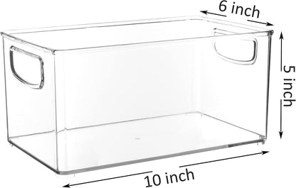 Youngever 2 Pack Stackable Plastic Storage Organizer Container Bin, Stackable Storage Bins with Handler for Refrigerator, Pantry (16" x 4" x 5")
