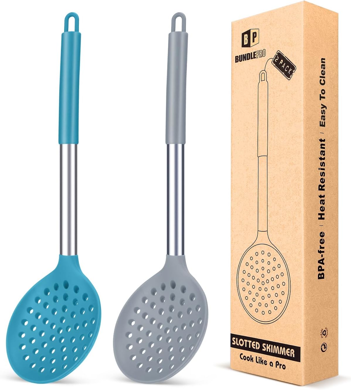 BUNDLEPRO Silicone Kitchen Ladle Strainer, 2 Pack, Black-Red