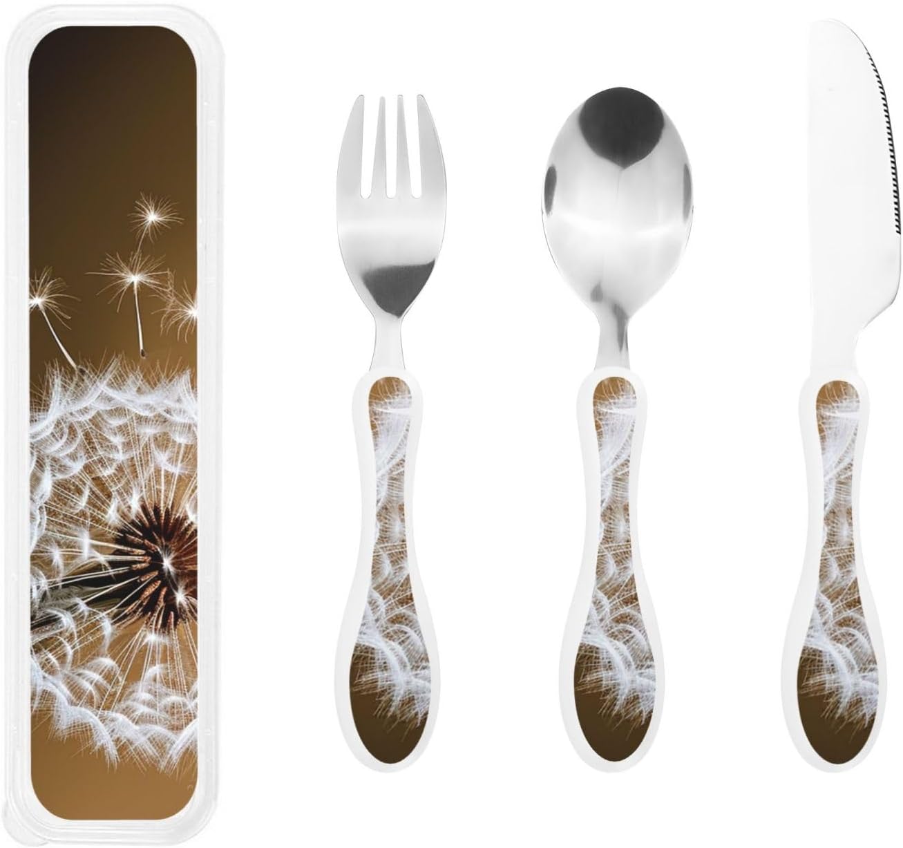 3-Piece Kids Silverware Set With Storage Case, Stainless Steel Reusable Children Safe Knife Spoon Fork Set Blue Eyed Dog Children Flatware Set For Kids Lunch Box
