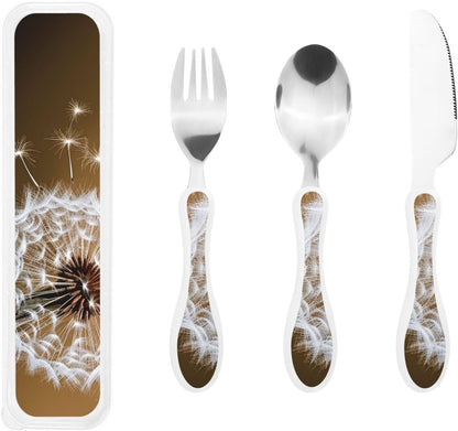 3-Piece Kids Silverware Set With Storage Case, Stainless Steel Reusable Children Safe Knife Spoon Fork Set Blue Eyed Dog Children Flatware Set For Kids Lunch Box