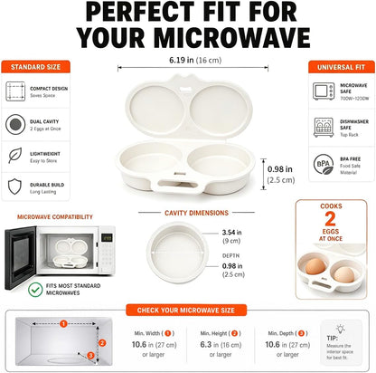 2026New Dual Cavity Microwave Egg Poacher With Lid & Handle