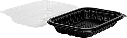 Thermo Tek 40 Ounce Clamshell Containers, 50 Disposable Take Out Boxes - 3 Compartments, Ventilated Lids, Black Plastic Meal Prep Containers, Microwavable, For Pasta Or Salads - Restaurantware