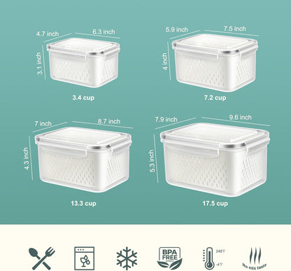 10 Pieces Fruit Storage Container for Fridge, 5 Pack Plastic Fruit Containers for Fridge with Removable Colander, Container for Fruit Berry Salad, BPA Free Kitchen Refrigerator Organizers