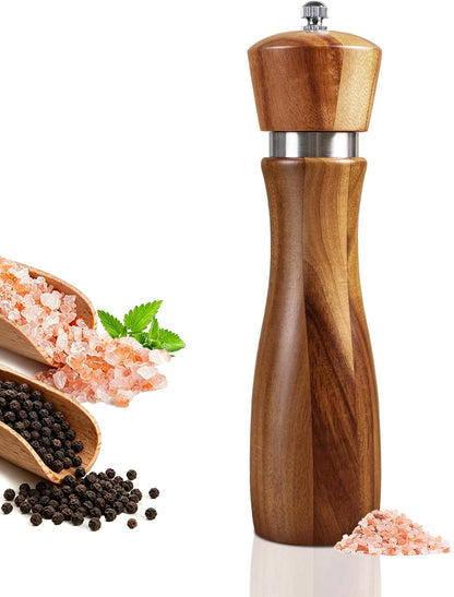 Acacia Wood Pepper Grinder, 8 Inch Salt Mill Pepper Mill for Kitchen