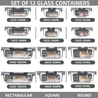 12 Pack Glass Storage Containers Transparent, Stackable Design Meal Prep Containers for Food Storage, Home, Kitchen & Pantry Organization, Microwave/Freezer/Dishwasher Safe