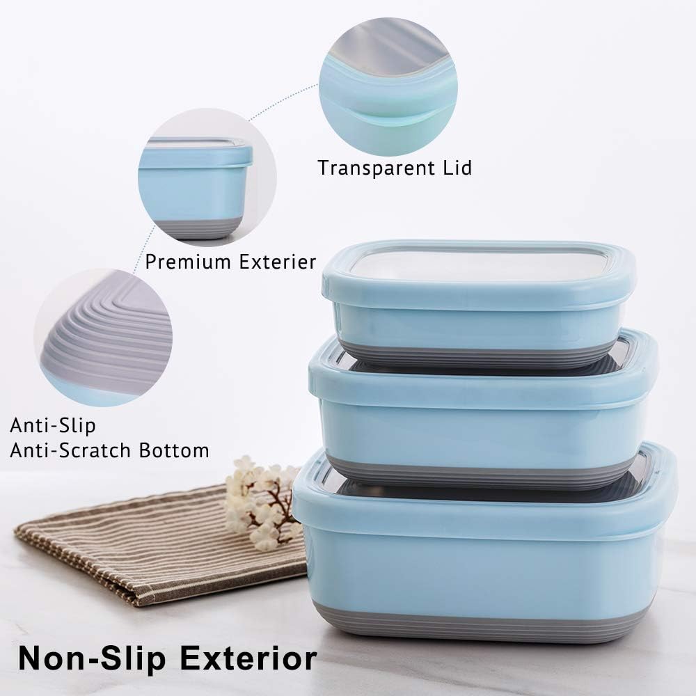 Lille Home Leak Proof Stainless Steel Lunch Snack Containers Set - Ideal for Educational Settings and Daycare - Nesting Trio with Silicone Lids - 47oz+30oz+16oz - Pink