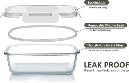M MCIRCO 10-Pack,22 Oz Glass Meal Prep Containers,Glass Food Storage Containers with lids,Lunch Containers,Microwave, Oven, Freezer and Dishwasher (Gray)