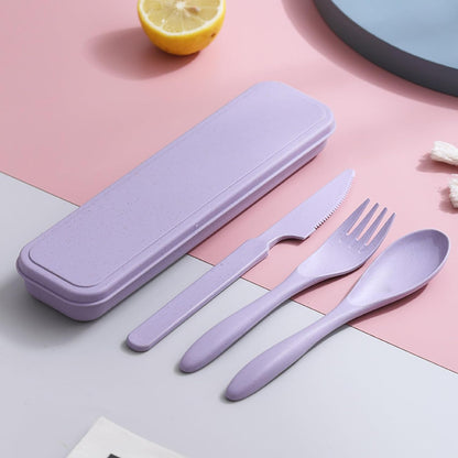 Reusable Travel Utensils Set with Case, 2 Sets Wheat Straw Portable Plastic Fork Spoons Knife Cutlery, Camping Eco-Friendly BPA Free Tableware for Kids Adults Work Picnic or Daily Use (Pink)