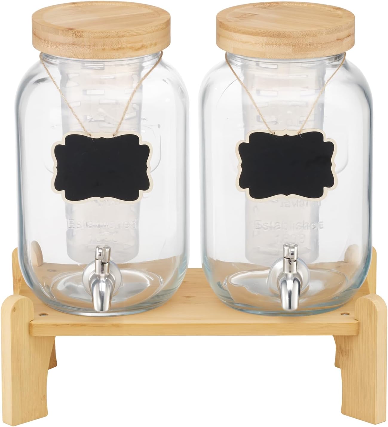 VEVOR Beverage Dispenser, 3 Pack 2 Gallon Drink Dispensers for Parties, Glass Juice Dispenser with Metal Stand, Stainless Steel Spigot, Infuser, Iced Tea Lemonade Juice Water Dispensers for Parties