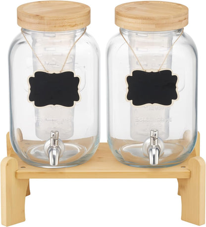 VEVOR Beverage Dispenser, 3 Pack 2 Gallon Drink Dispensers for Parties, Glass Juice Dispenser with Metal Stand, Stainless Steel Spigot, Infuser, Iced Tea Lemonade Juice Water Dispensers for Parties