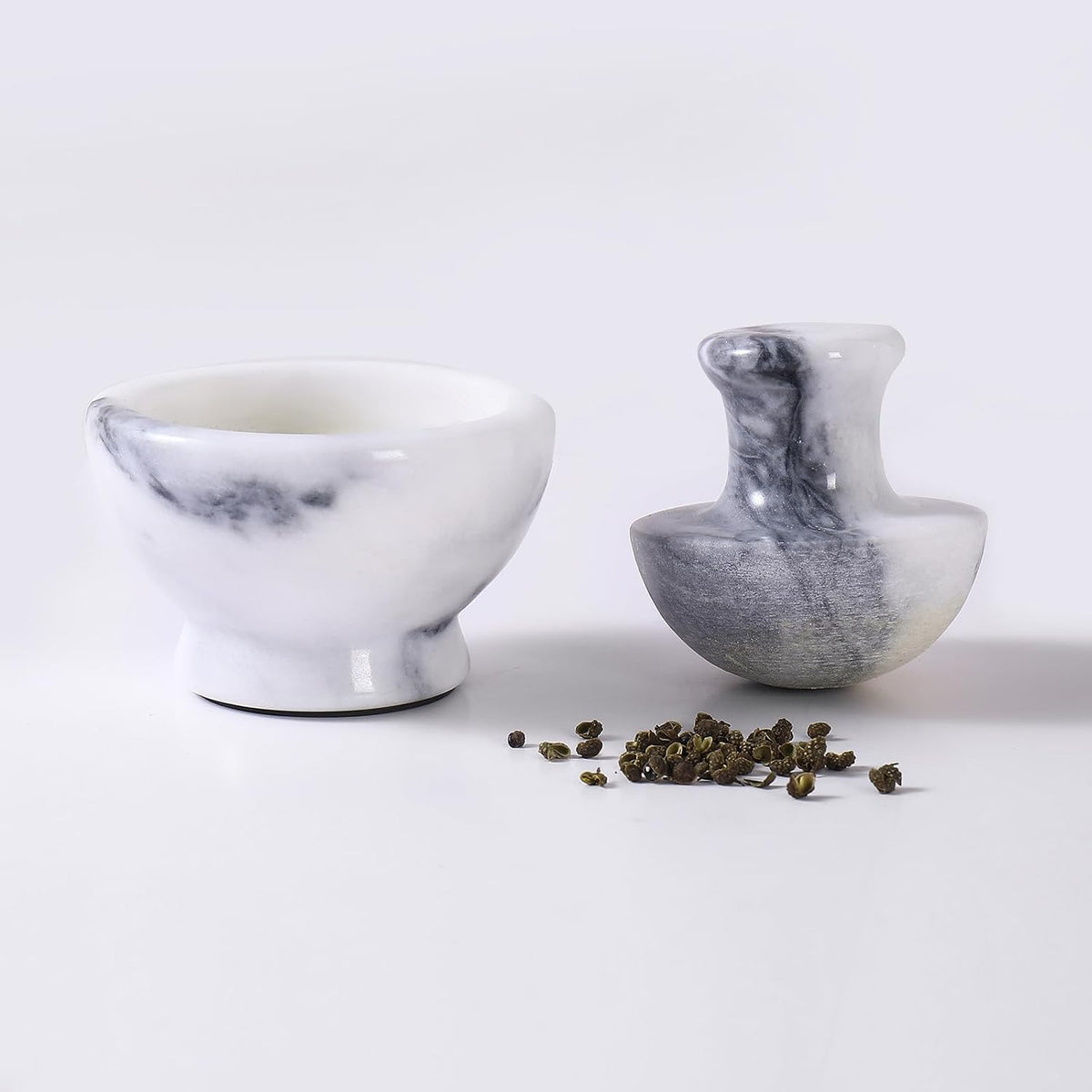 Marble Mortar and Pestle Set for Grinding Herbs Spice Pills Seeds Guacamole Garlic and Ginger Stone Grinder Seasoning Crusher Elegant and Cute Kitchen Tools