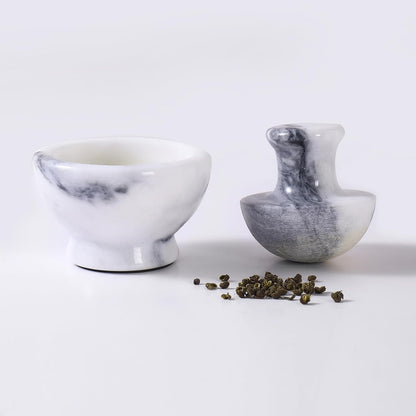 Marble Mortar and Pestle Set for Grinding Herbs Spice Pills Seeds Guacamole Garlic and Ginger Stone Grinder Seasoning Crusher Elegant and Cute Kitchen Tools
