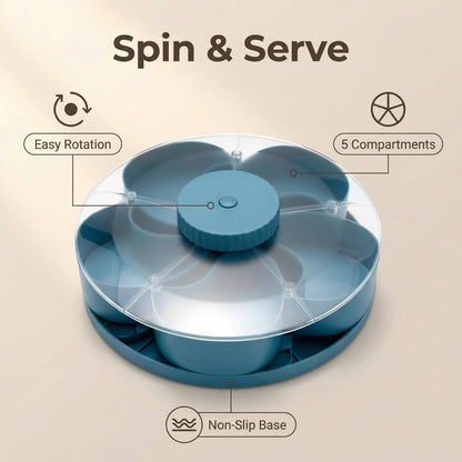Divided Serving Tray that Spins,Perfect for Snacks, Dips & Party Appetizers,Upgrade 5-Compartment Rotating Party Platter,Lazy Susan Organizer Veggie Fruit Tray for Kitchen,Travel and Picnic