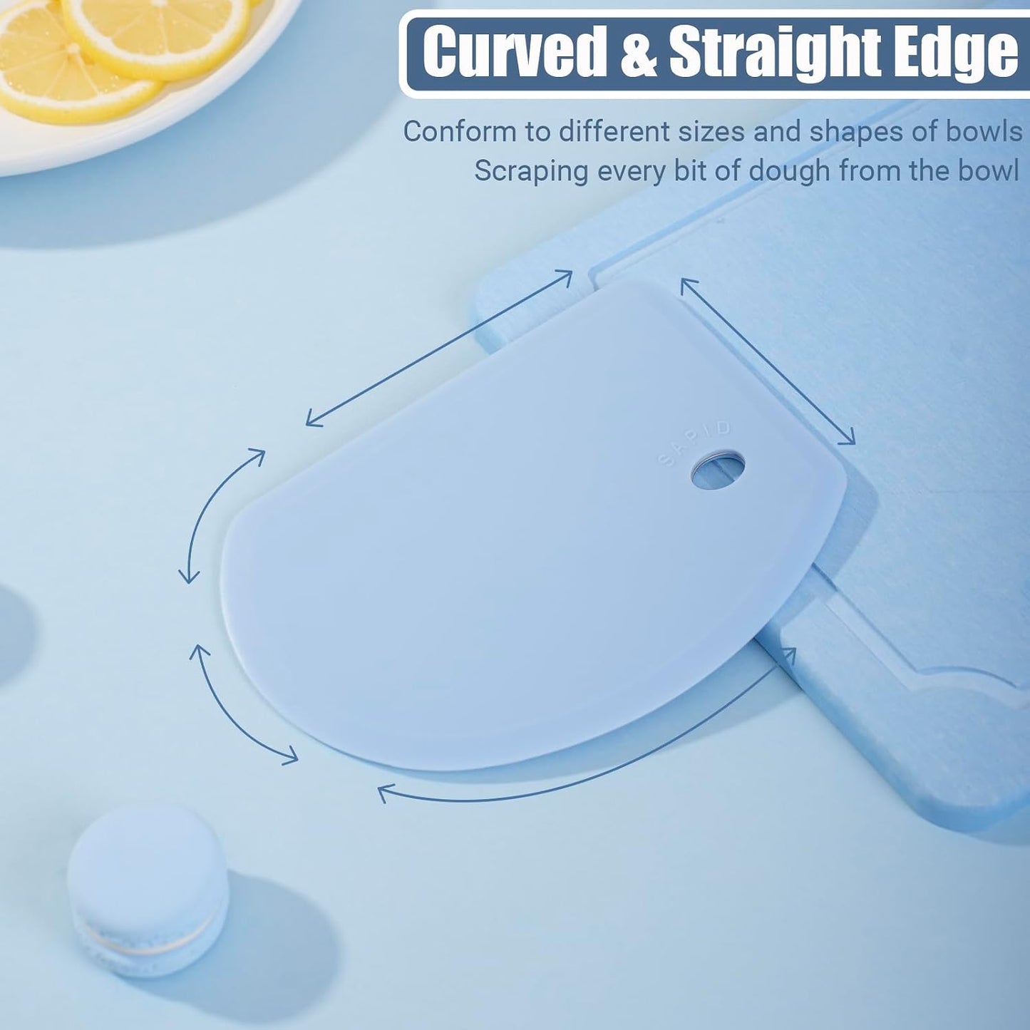 Silicone Dough Scraper with Stainless Steel Sheet, Curved Edge Flexible Bowl Scraper for Baking, Food Grade Silicone Bench Scraper for Sourdough Bread Proofing Basket, Set of 2, Gray & Orange,SAPID