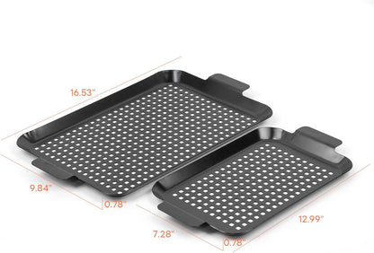 Ayiusedeza 2PCS Grill pan, BBQ Grill Topper for Outdoor Grill with Hole, Non-stick enamel coating, suitable for picnicking, camping, yard (2 pieces)