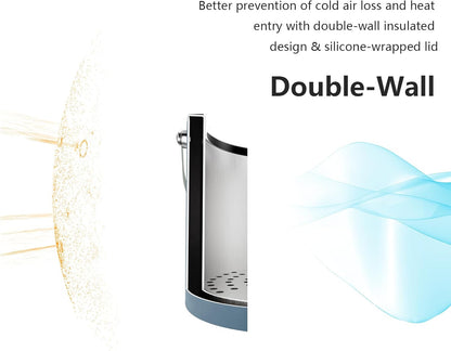 Bakpoco Insulated Ice Bucket with Silicone Lid, Scoop, Tongs & Strainer, 3L Stainless Steel Double Wall Ice Buckets for Parties & Cocktail Bar, Champagne Ice Bucket with Lid for Freezer, Ivory