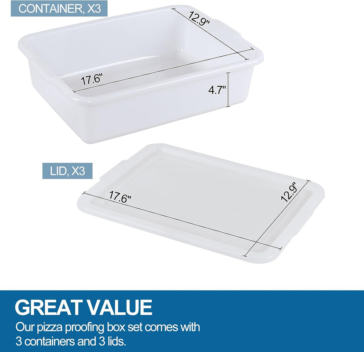 3-Pack 13 L Pizza Dough Proofing Box with Lid, White